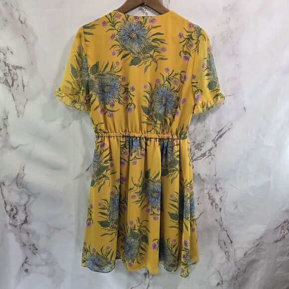 Madewell Dress Womens 6 S Yellow Floral Sweetgrass Ruffle Flounce Painted Bloom - Picture 6 of 13